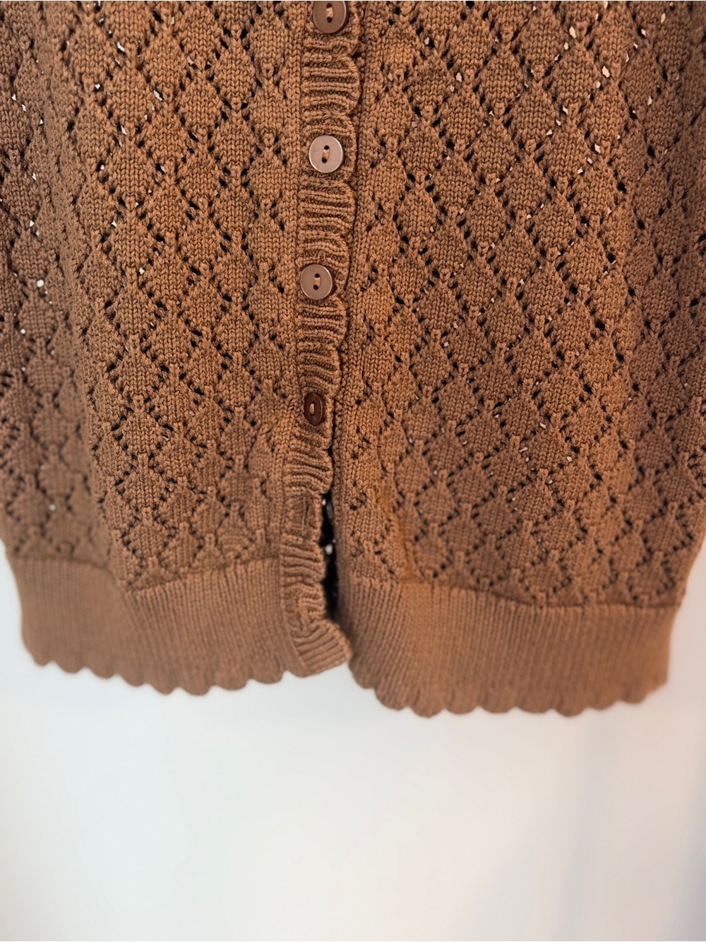 LOFT Brown Crochet Knit Button-Front Tank - Picture 3 of 5